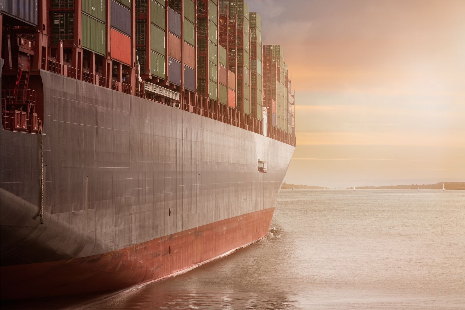 Container vessel carrying import cargo